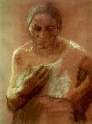 kathe kollwitz arbetarkvinna med handen framfor brostet oil painting artist
